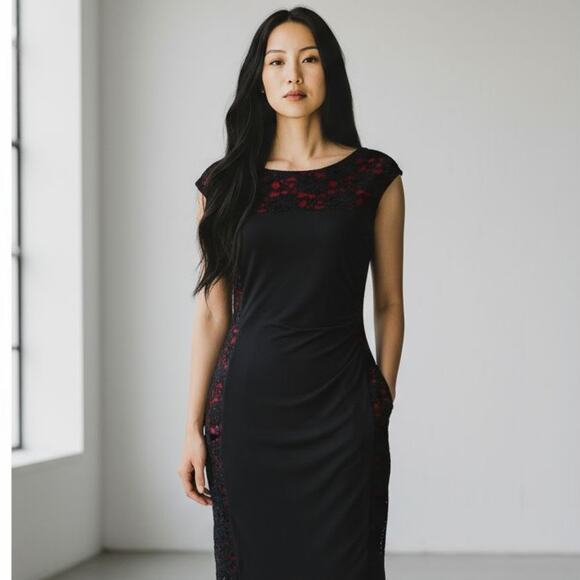 Red & Black Lace Bodycon Dress - Picture 1 of 10